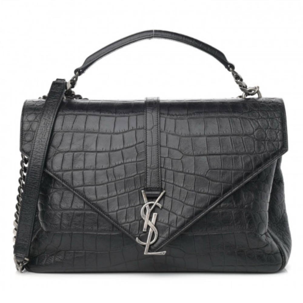 Yves Saint Laurent Black Croc-Embossed Leather Bag